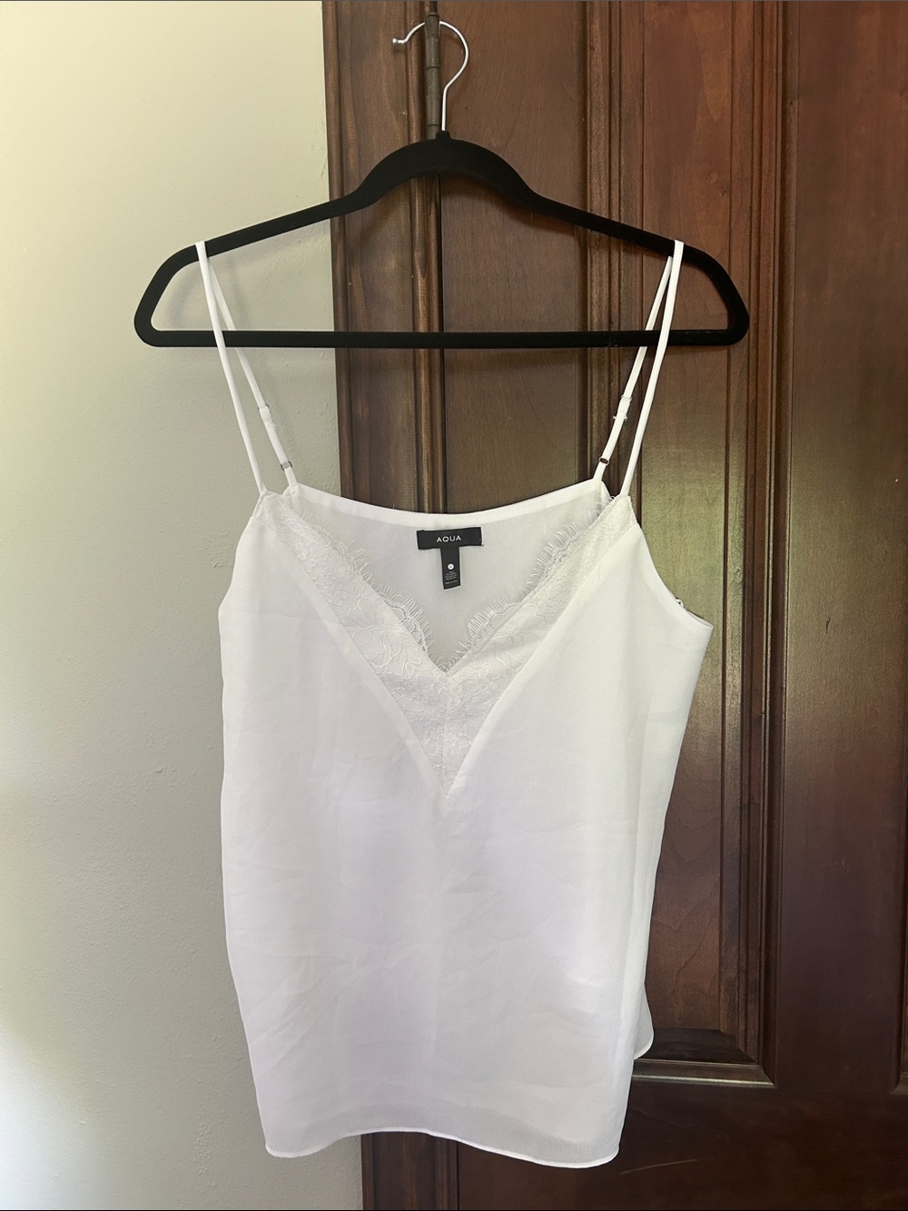 AQUA White Lace-Trim V-Neck Camisole
